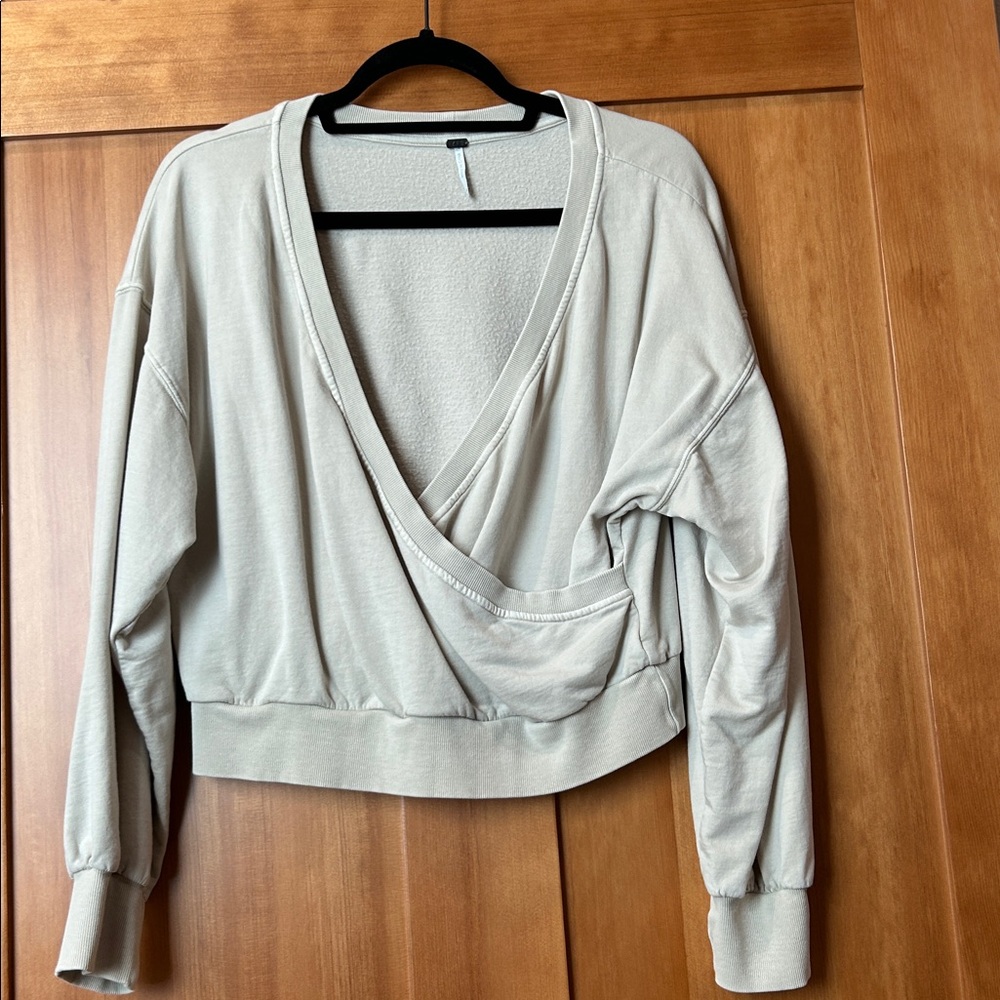 Young, Fabulous and Broke Cream V-Neck Wrap Sweatshirt